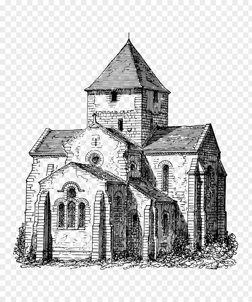 Hand-painted French Ancient Church Coloring Book Building Illustration PNG