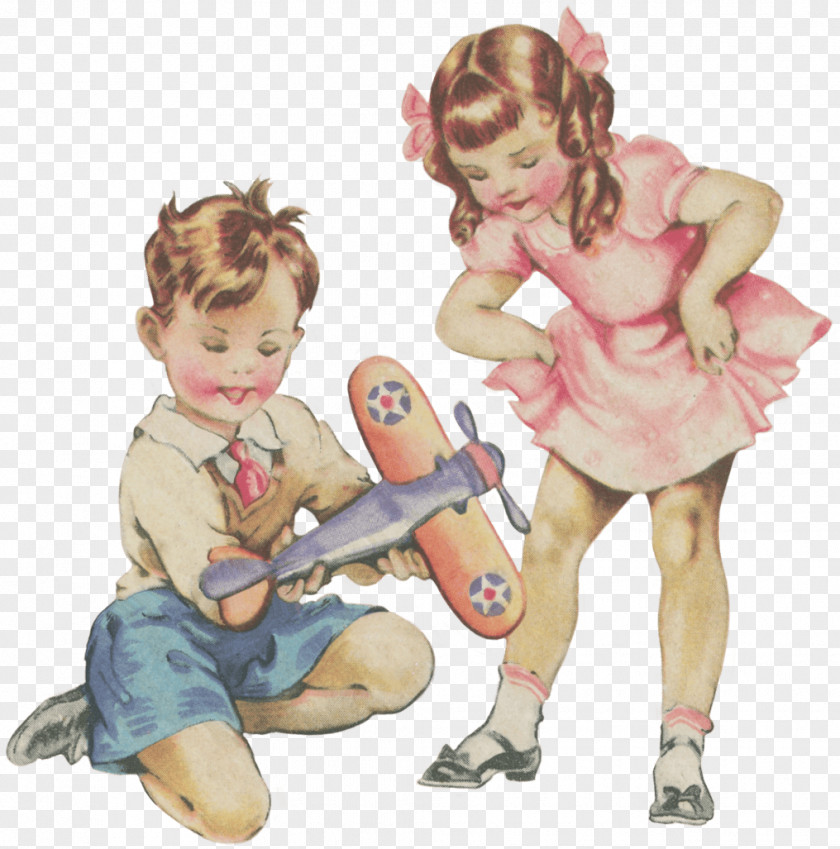 Boy And Girl Playing PNG and Playing, girl standing beside boy kneeling while holding biplane illustration clipart PNG