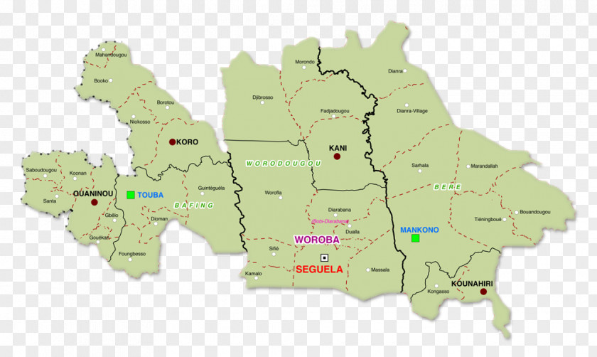 Map Worodougou Woroba District Regions Of Ivory Coast Borotou-Koro Sikensi PNG