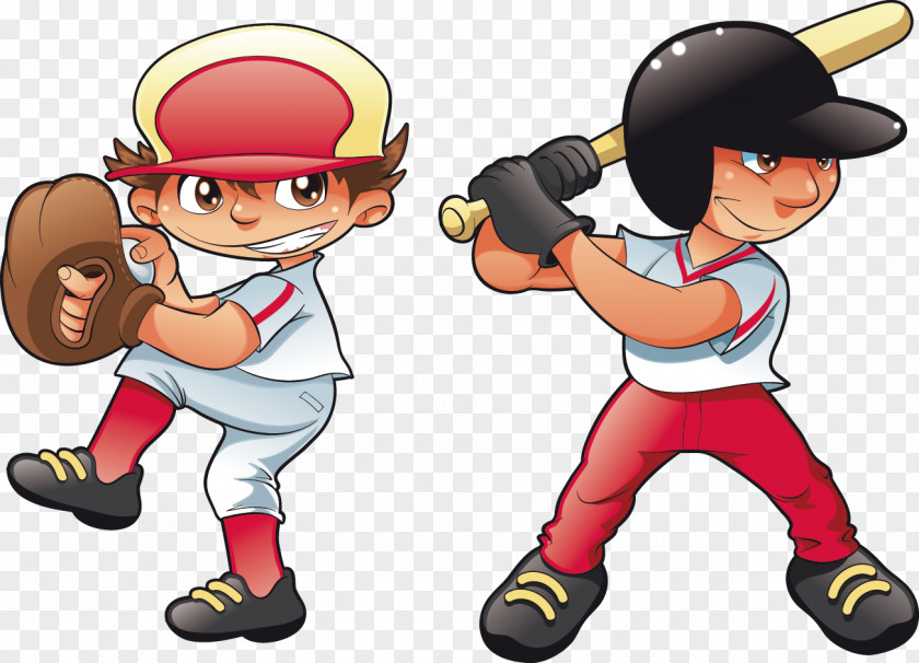 Vector Hand-drawn Cartoon Characters Playing Baseball Field Batting Helmet PNG