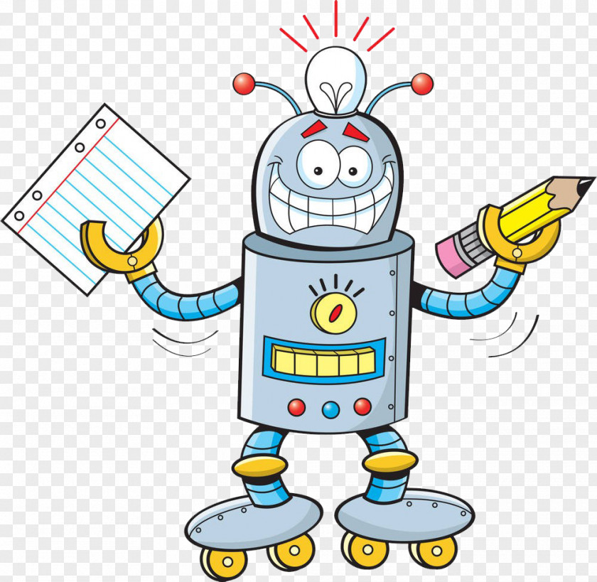 Robot Writing Cartoon Illustration PNG