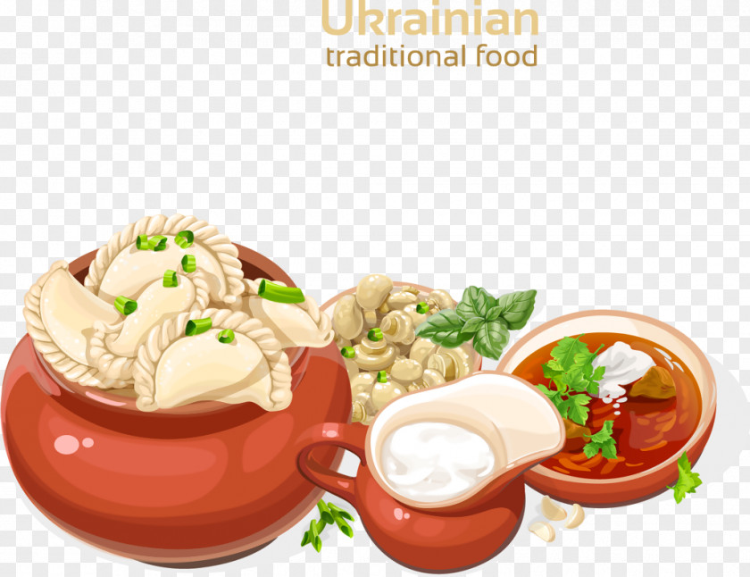 Dumplings Ukrainian Cuisine Borscht Vector Graphics Clip Art Illustration PNG