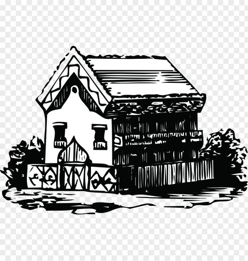 Hand-painted Black And White House Sketch Fukei PNG