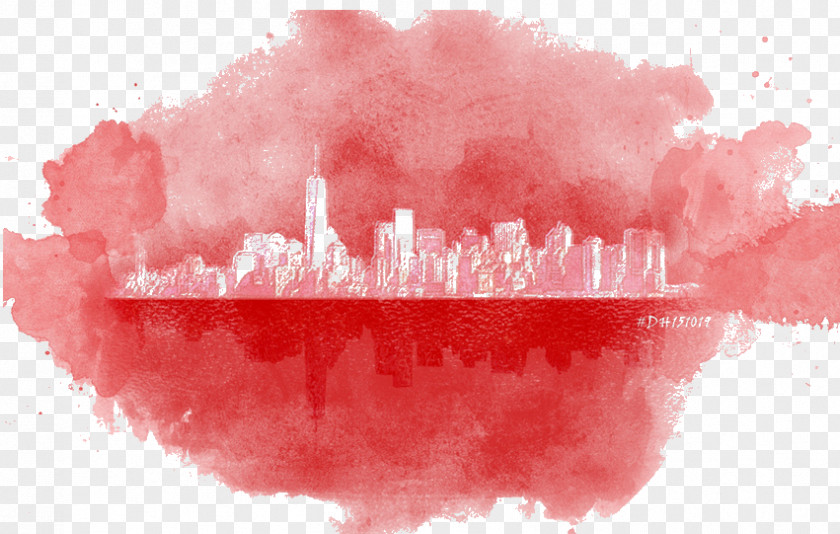 Color Ink City Watercolor Painting Red Illustration PNG