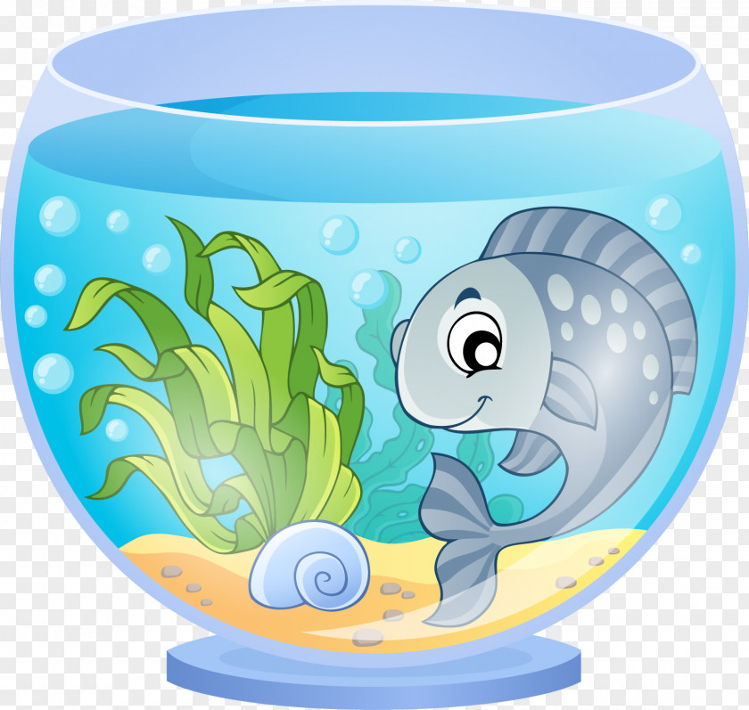 Blue Fish And Tank Aquarium Cartoon Goldfish PNG