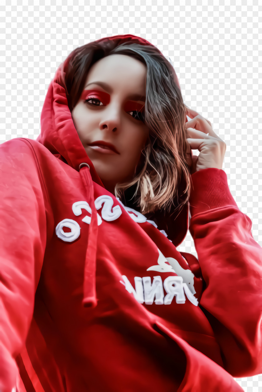 Jacket Photo Shoot Red Beauty Outerwear Hoodie Long Hair PNG
