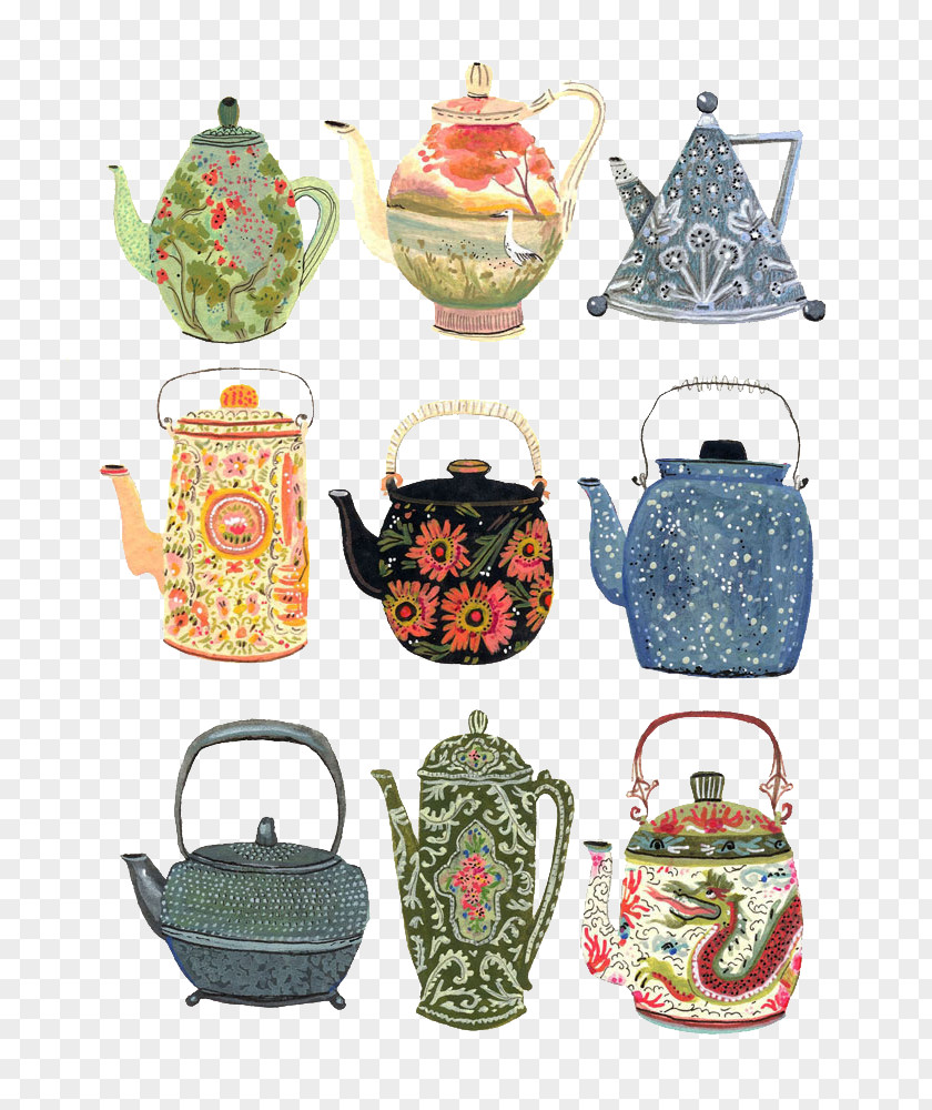 Tea Watercolor Teapot Art Illustrator PNG
