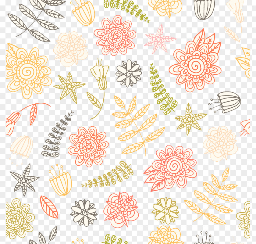 Painted Flowers And Leaves Seamless Background Vector Flower Euclidean Leaf PNG