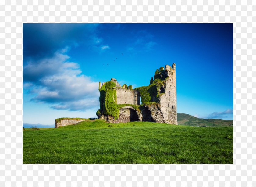 Ballycarbery Castle Landscape Photography Travel Grassland PNG photography Grassland, CASTLE Watercolor clipart PNG