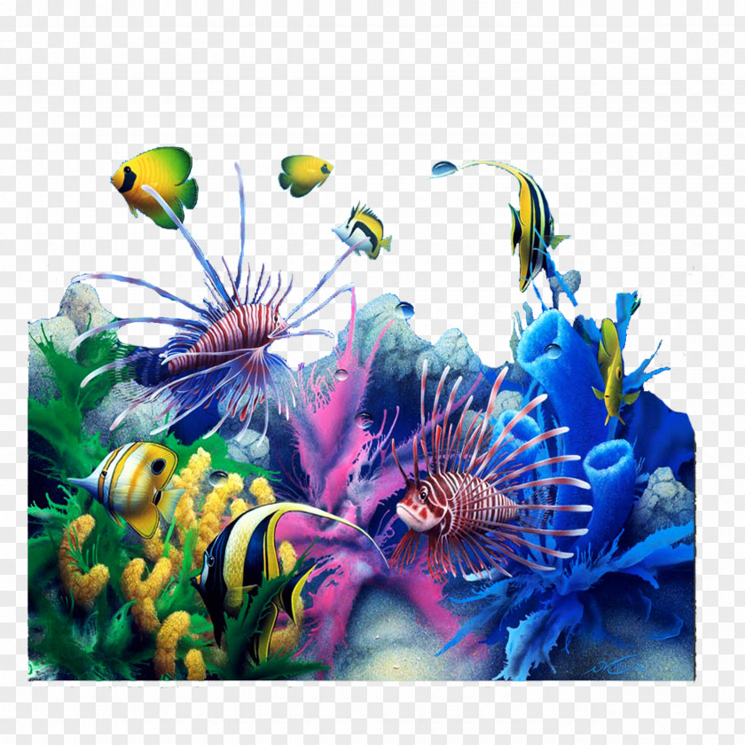 Desktop Wallpaper Fish Aquarium 3D Computer Graphics 1080p PNG