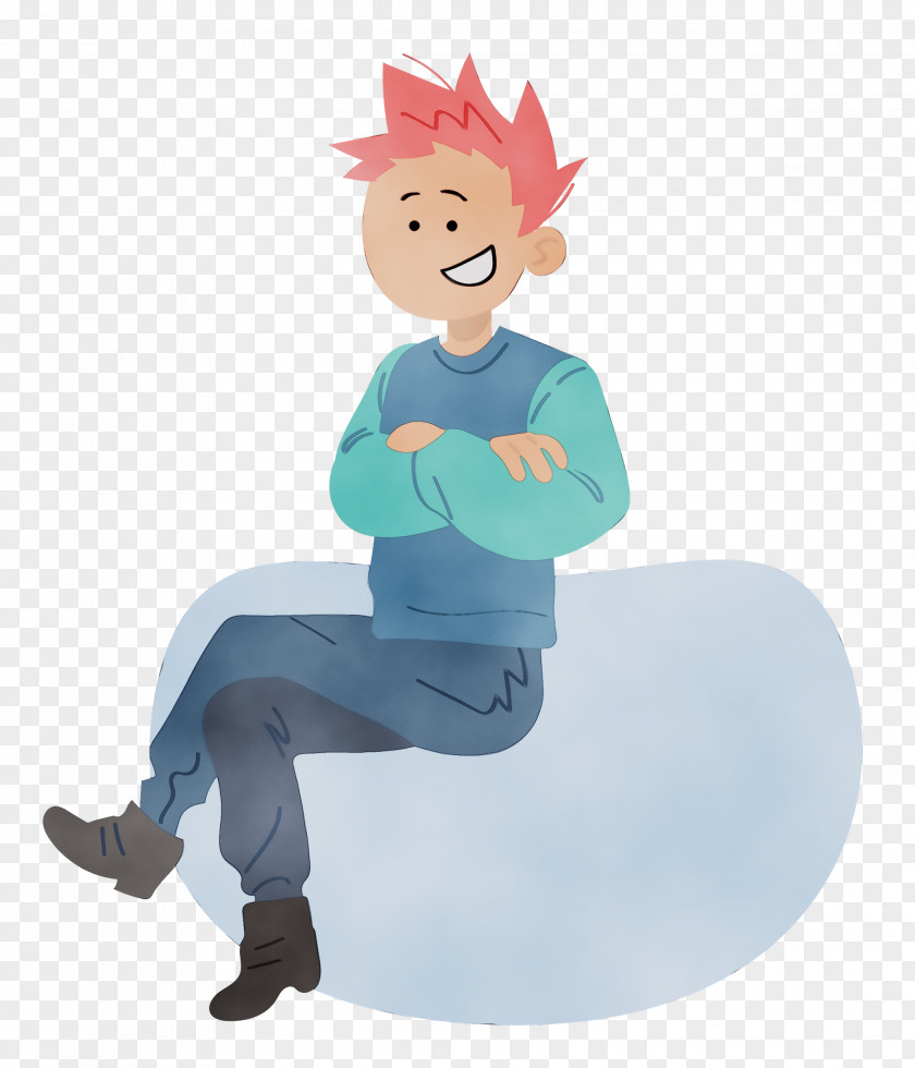 Male Cartoon Figurine Sitting PNG