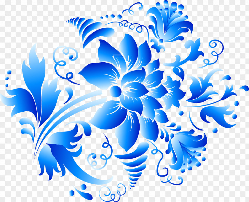 Blue Flower Pattern Gzhel Raster Graphics Ornament Clip Art PNG