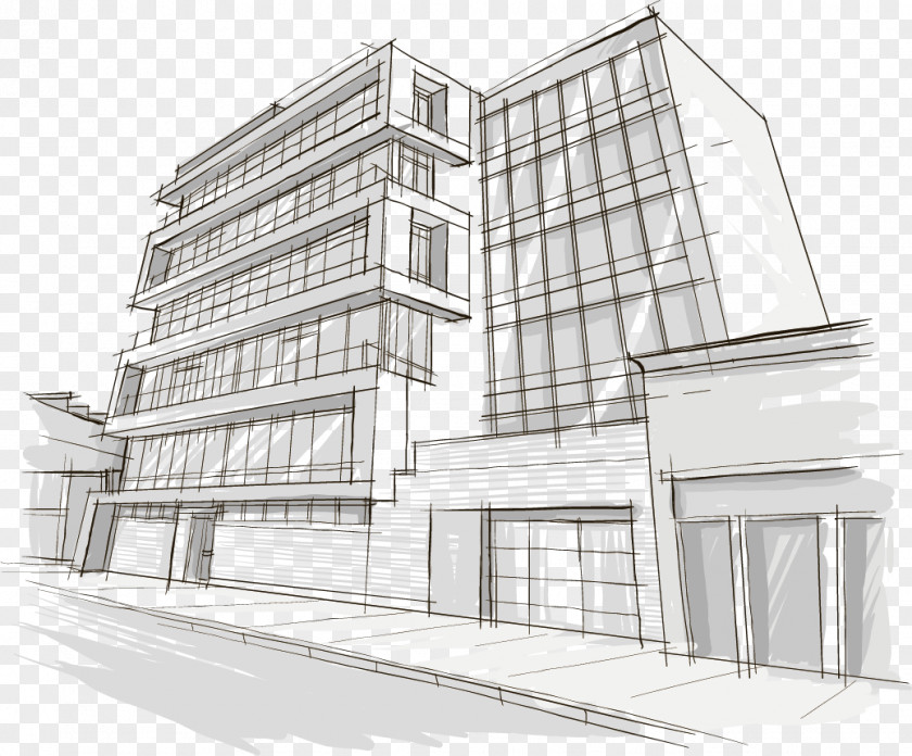 Hand-painted City Building Drawing Architecture Royalty-free PNG