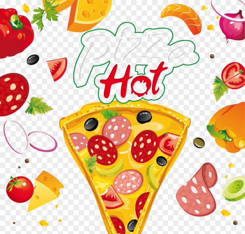 Hand Colored Red Pepper Pizza Cheese Bacon Tomato Onion Collection Hut Italian Cuisine Cartoon PNG