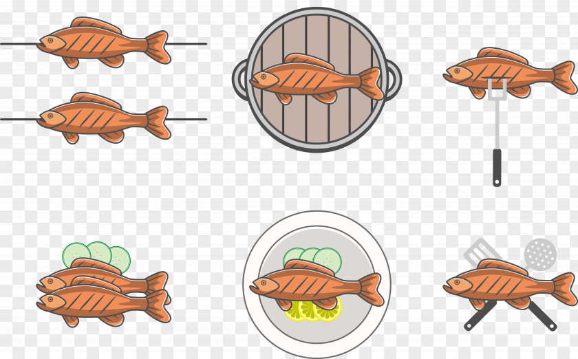Cartoon Fish Fried Roasting Clip Art PNG