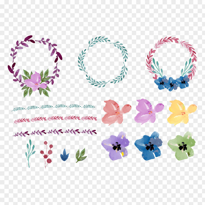 Vector Wreath Of Various Elements Flower Watercolor Painting Euclidean PNG