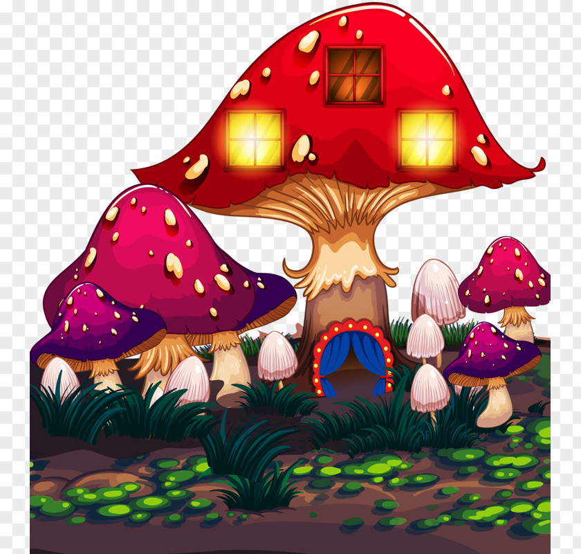 Mushroom House Insect Illustration PNG