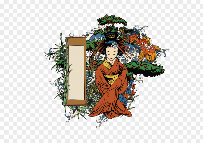 Hand-painted Woman Japan Geisha Illustration PNG
