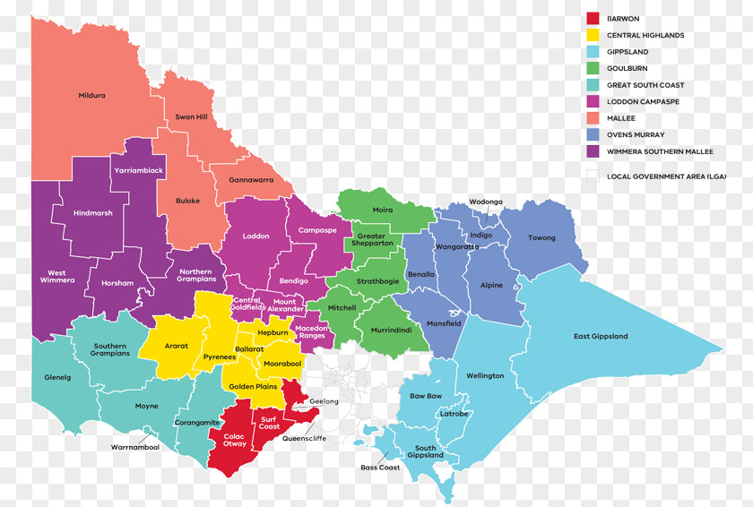Map City Of Melbourne Gippsland Bendigo Region Barwon South West PNG