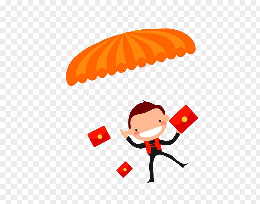 Parachute Male Red Envelope Cartoon Illustration PNG