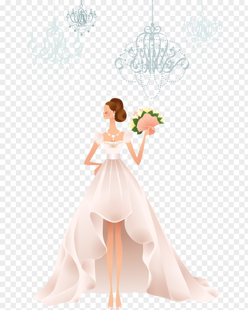 Waved Flowers Beautiful Bride Vector Material Wedding Dress PNG