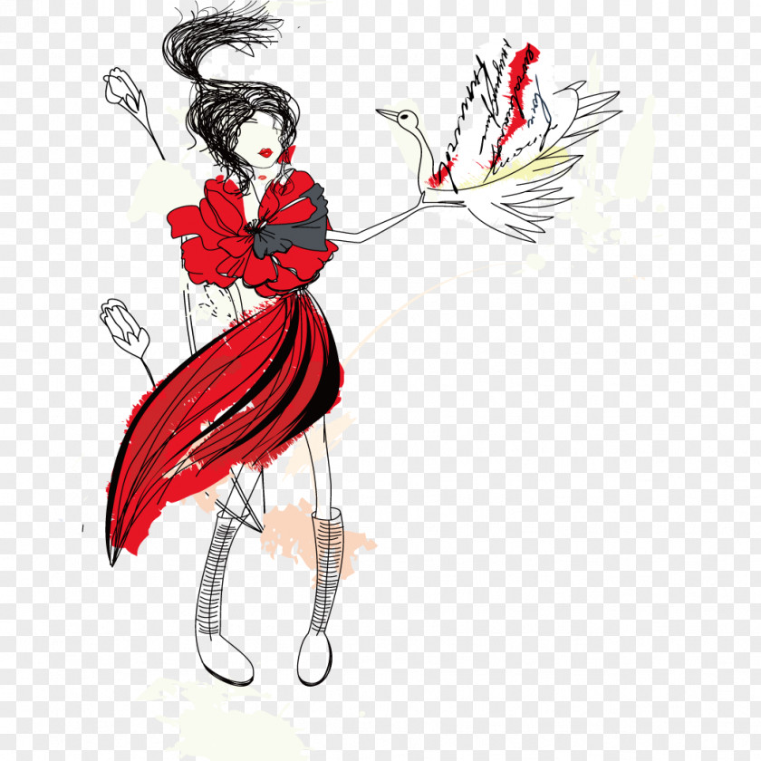 Red Women's Model Woman Illustration PNG