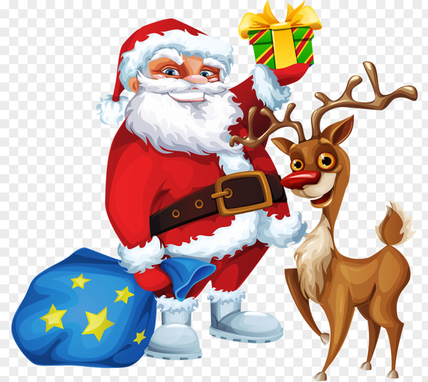Santa Claus Rudolph Clauss Reindeer Christmas Card PNG