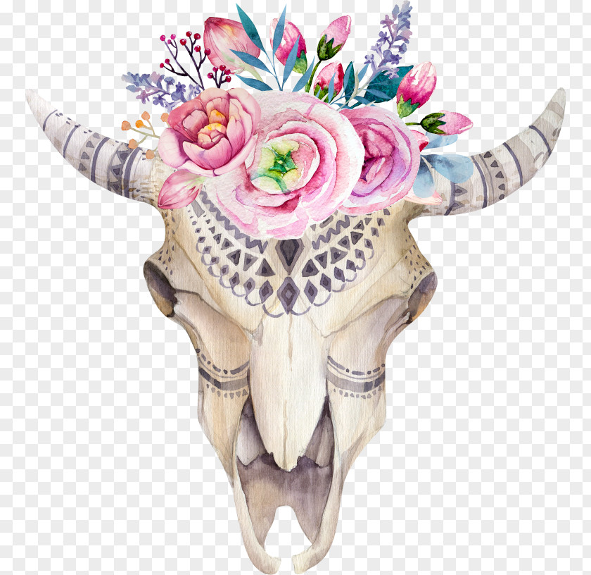 Skull Boho-chic Watercolor Painting Royalty-free PNG