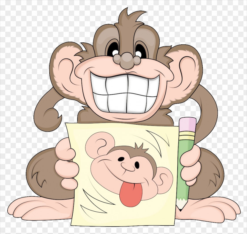Take Pen And Paper Monkey Cartoon Clip Art PNG