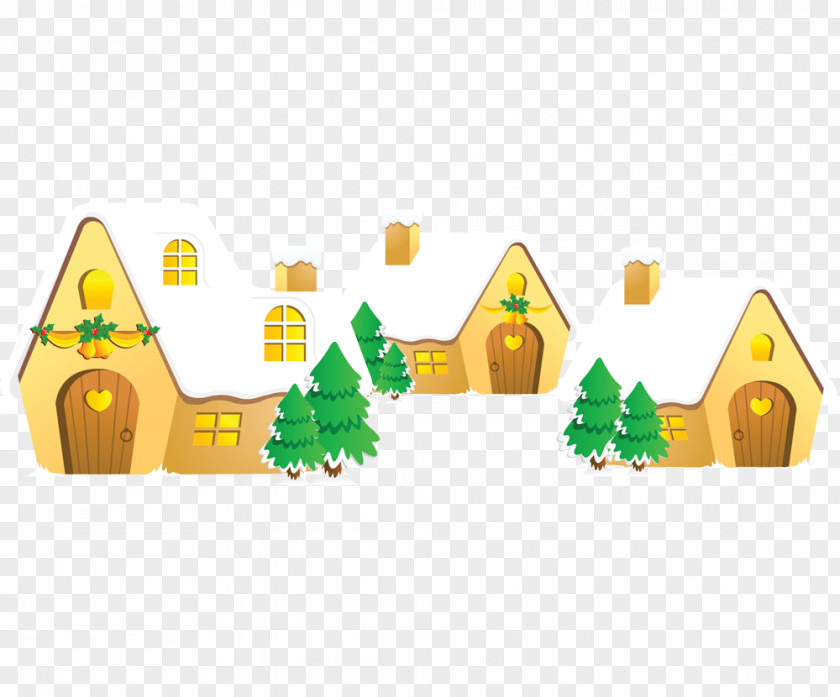 Christmas House Under Snow Tree Drawing Gift PNG