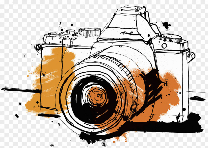 Focus Illustration Of Hand Drawn Camera Single-lens Reflex Drawing Photography PNG