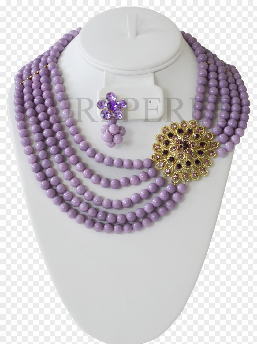 Purple Pearl Amethyst Bead Necklace PNG