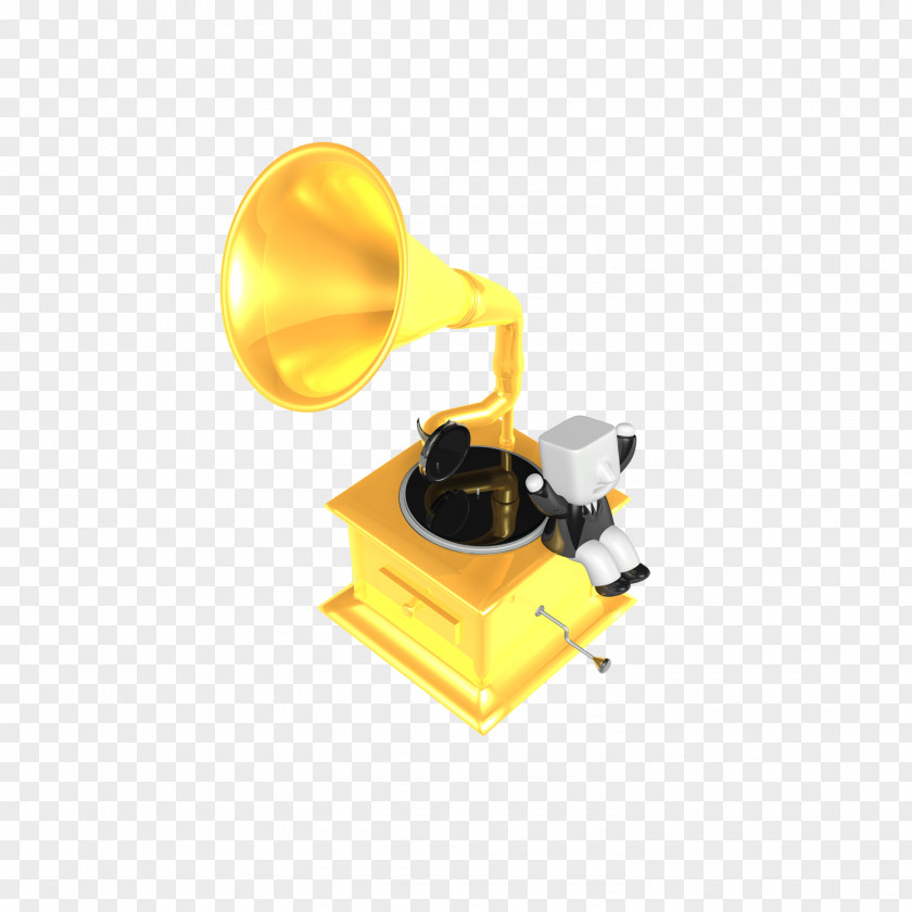 Little White Man Sitting On The Golden Phonograph Download Icon PNG