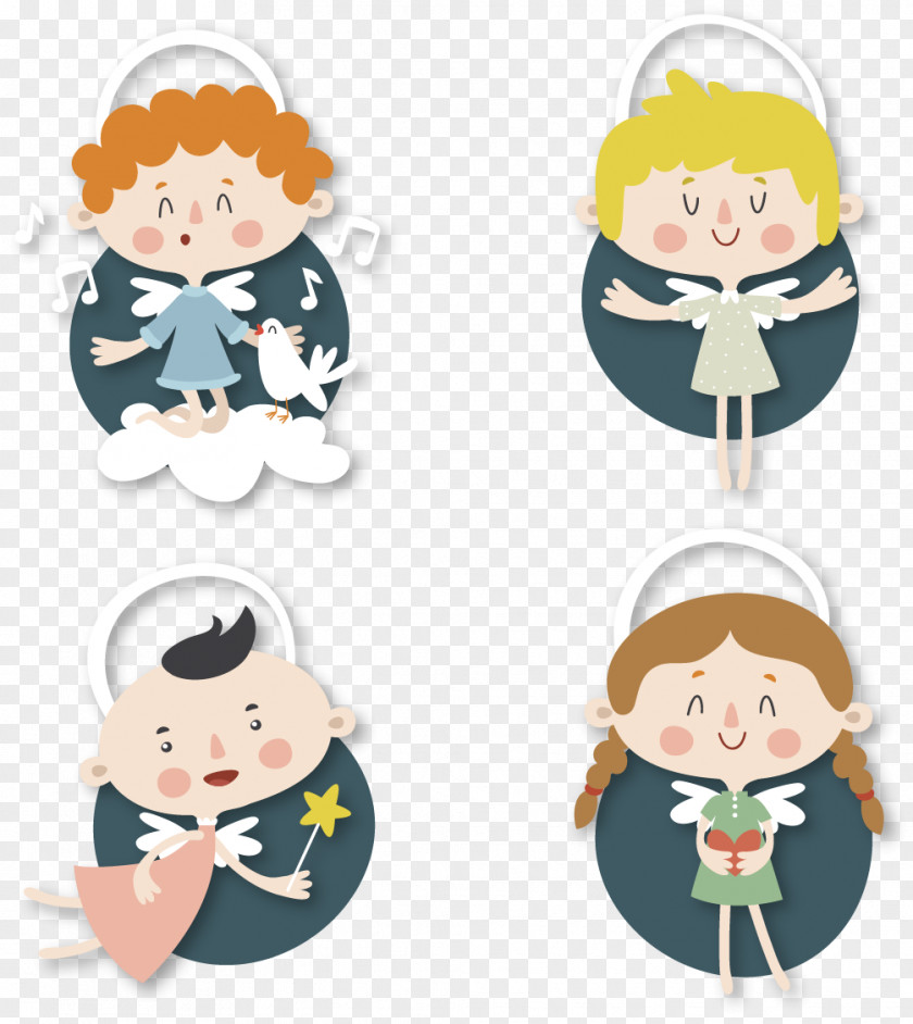 Four Cute Praying Angel Sticker Clip Art PNG