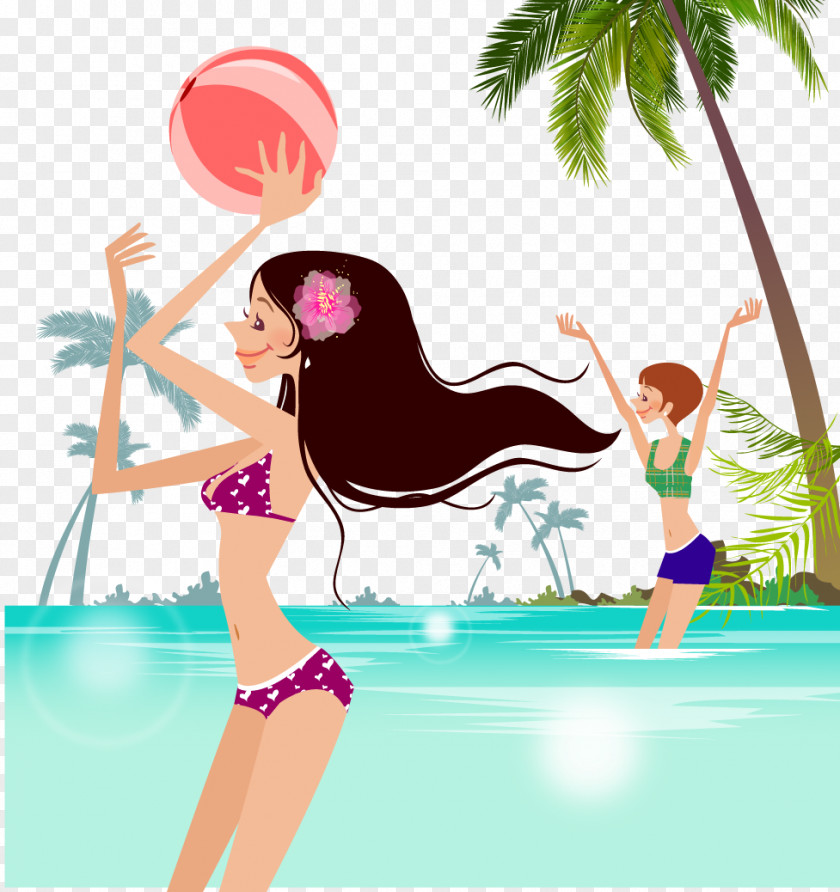 Beautiful Beauty Creative Play Water Polo Beach Illustration PNG