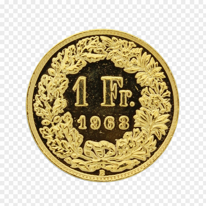 Plaque Switzerland Swiss Franc Coin One Gold PNG