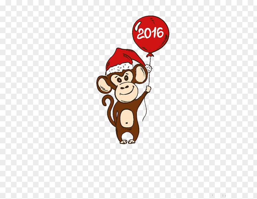 Take A Small Balloon Monkey Santa Claus Christmas Illustration PNG