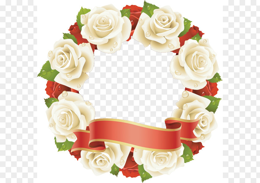 White Roses Wreath Ribbon Material PNG