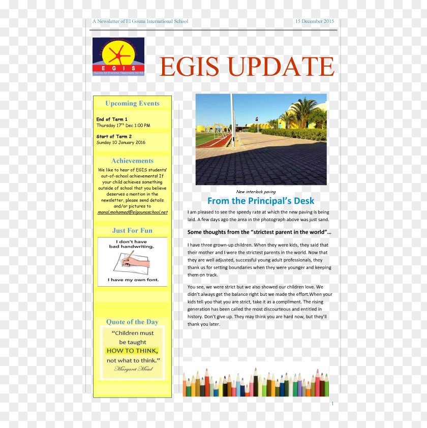 Essam El Hadary Newsletter Elementary School Web Page PNG