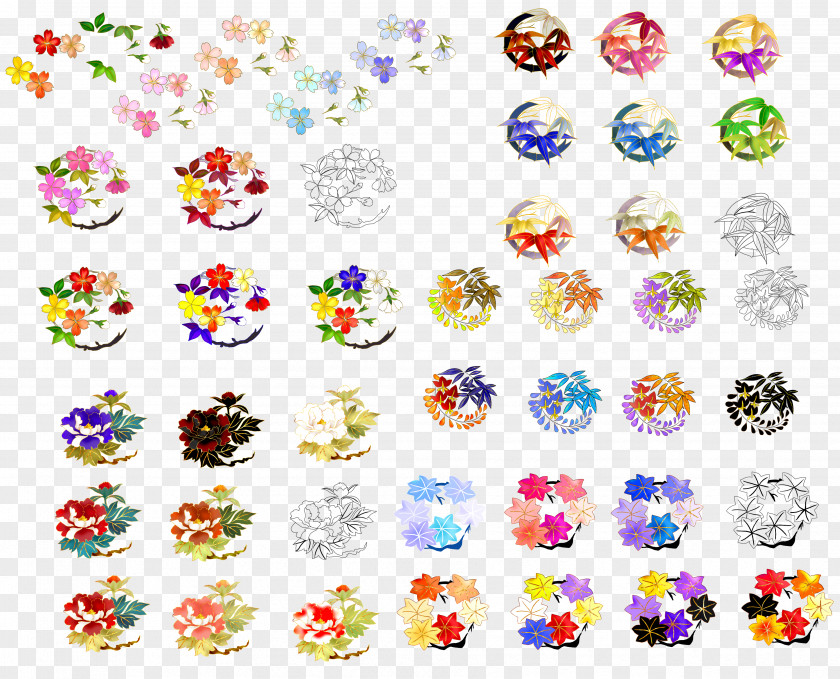 Japanese Classical Patterns Collection Flower Clip Art PNG