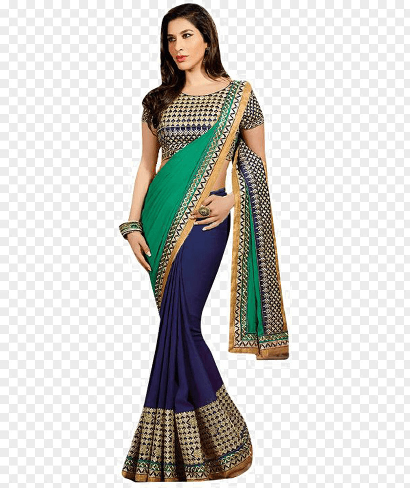 Saree Banarasi Sari Langa Voni Chiffon Georgette PNG