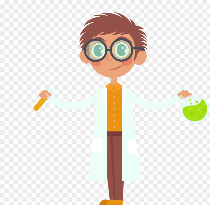 Vector Color Cartoon Research Little Boy Experiment Scientist Laboratory Science PNG