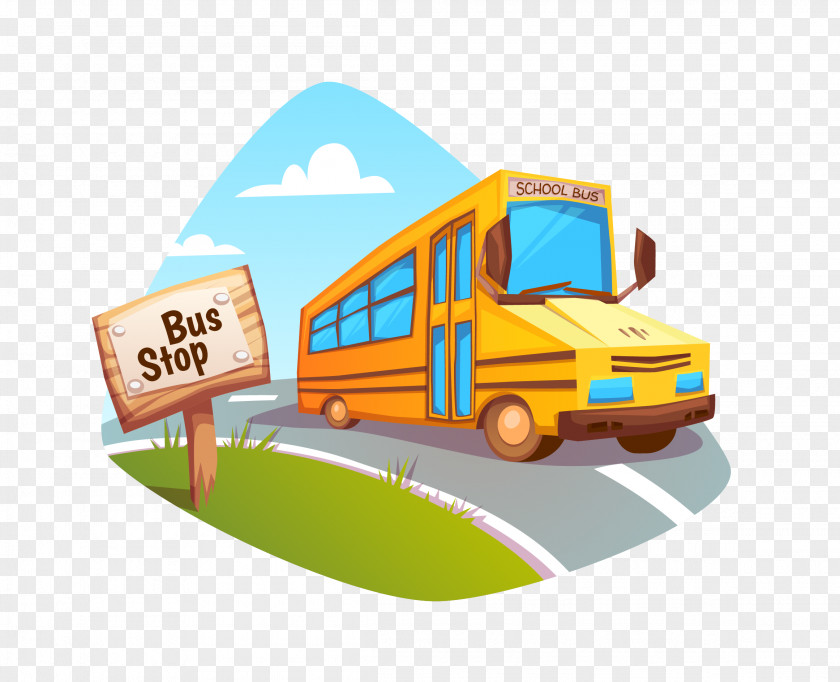Car School Bus Cartoon Illustration PNG