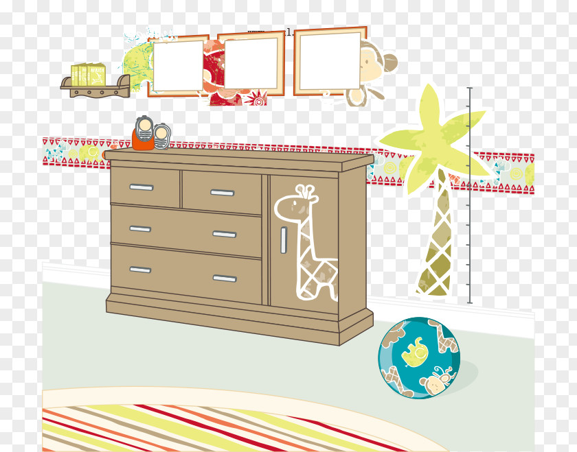 Cartoon Home Furniture Painted Cabinet Frame Animation Interior Design Services Room PNG