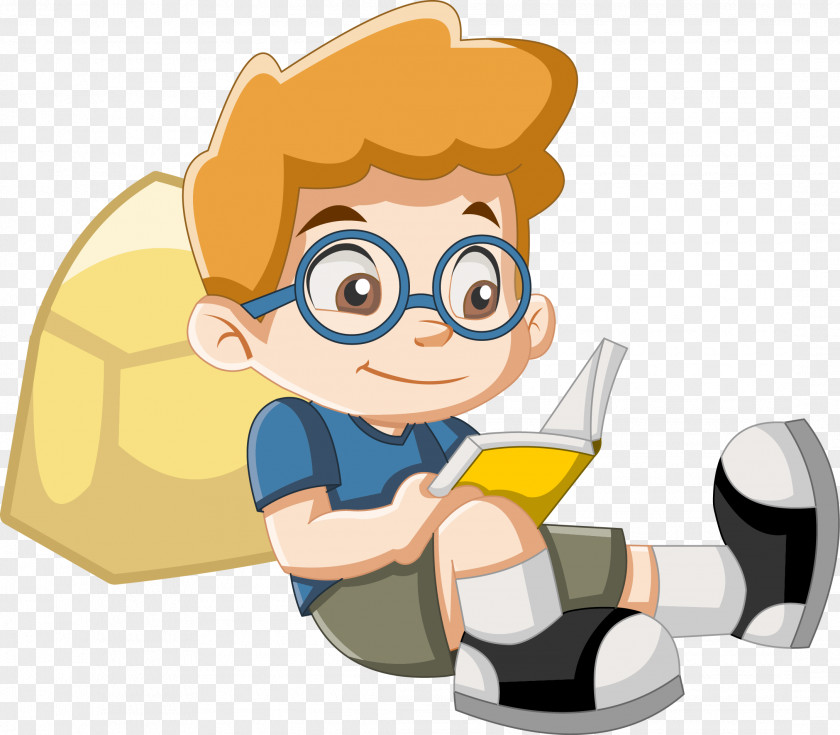 Vector School Boy Reading Clip Art PNG