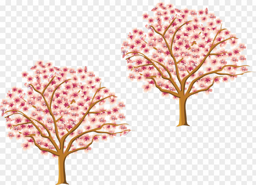 Spring Cherry Trees Flowers Vector Material Tree Blossom Branch Clip Art PNG