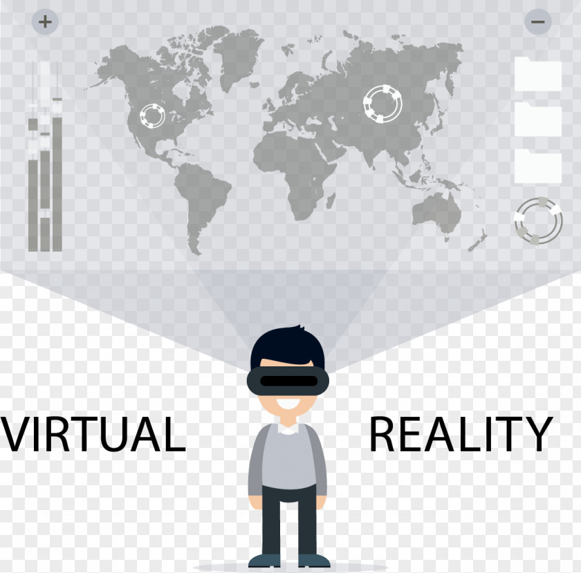 Virtual Reality World Map Poster Black And White PNG