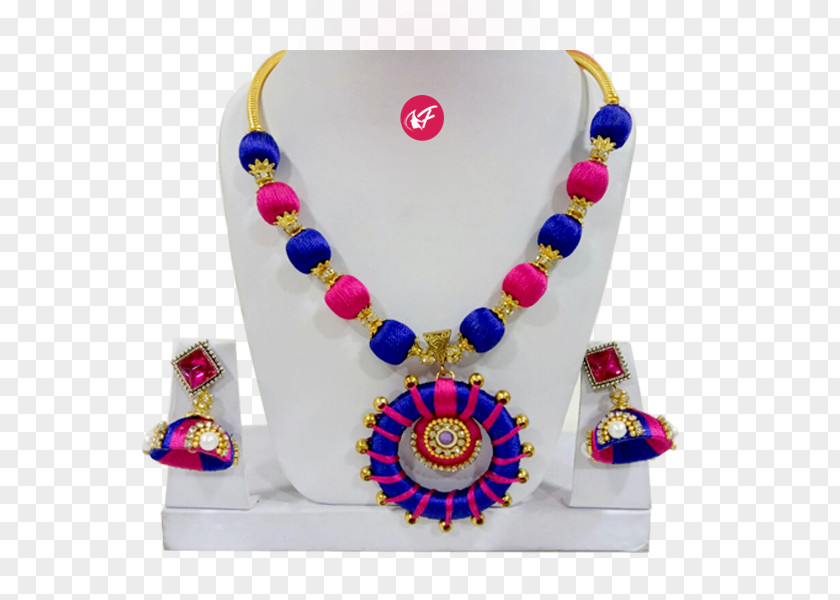 Necklace Jewellery Blue Thread Pink PNG