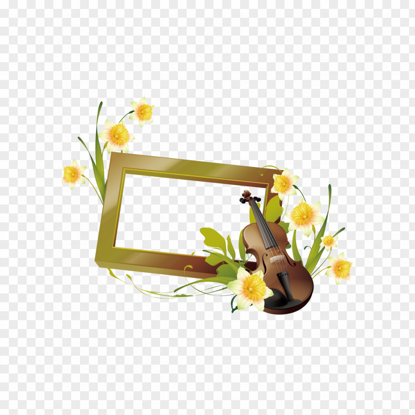 Vector Violin And Flowers Picture Frame Euclidean PNG