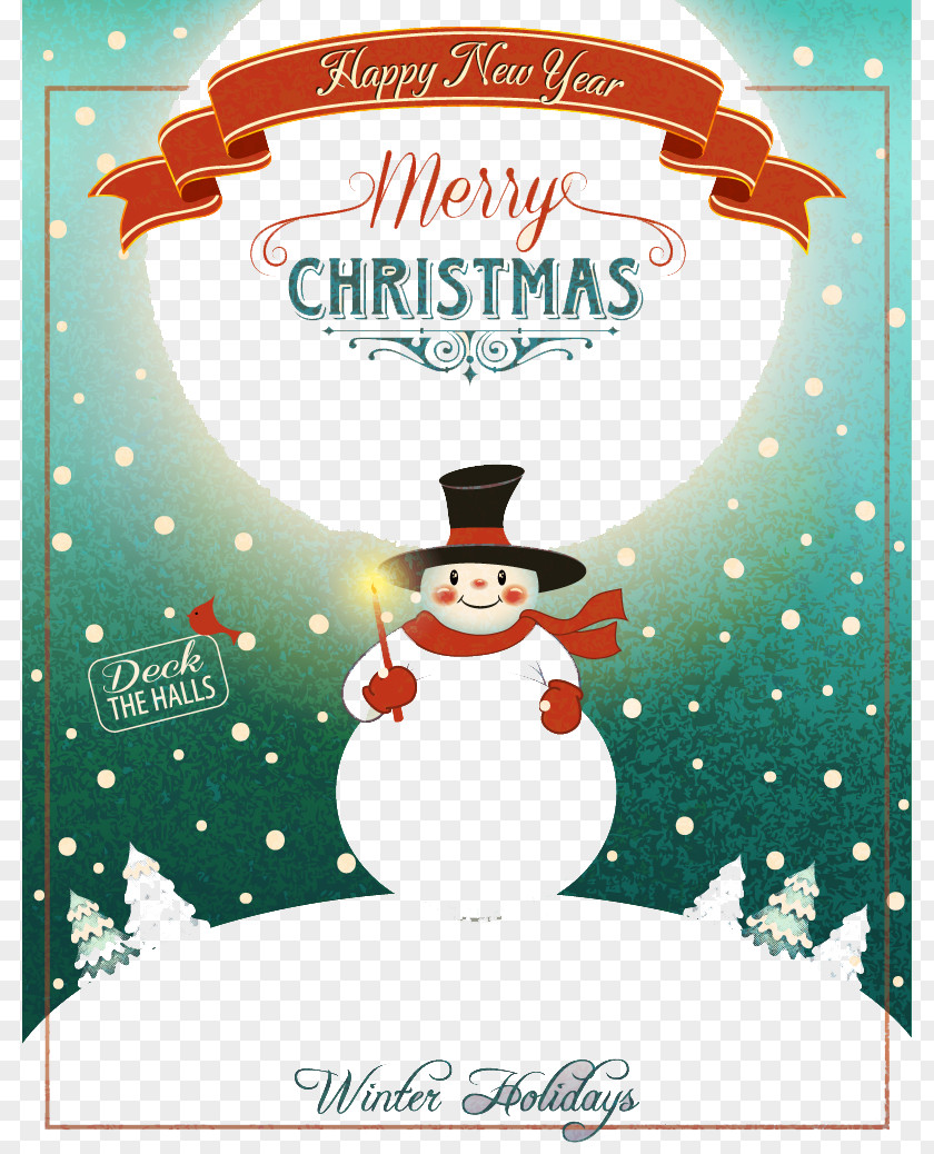 Retro Snowman Christmas New Year's Day Poster PNG
